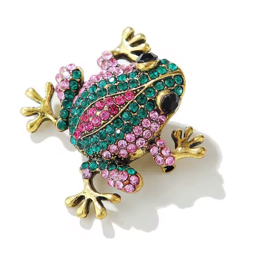 Whimsical Frog Garden Multicolor Crystal Brooch